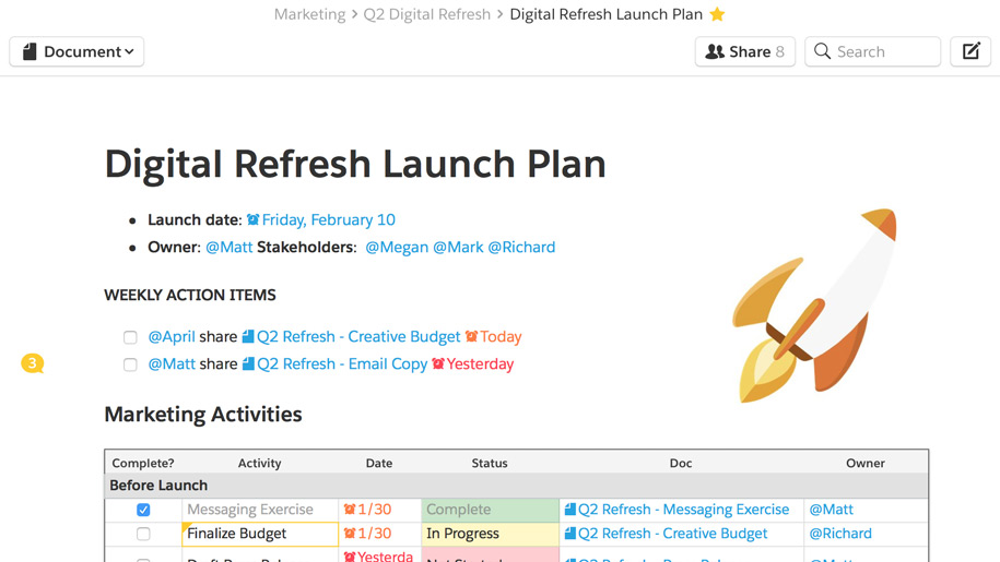Plan and track projects in Quip
