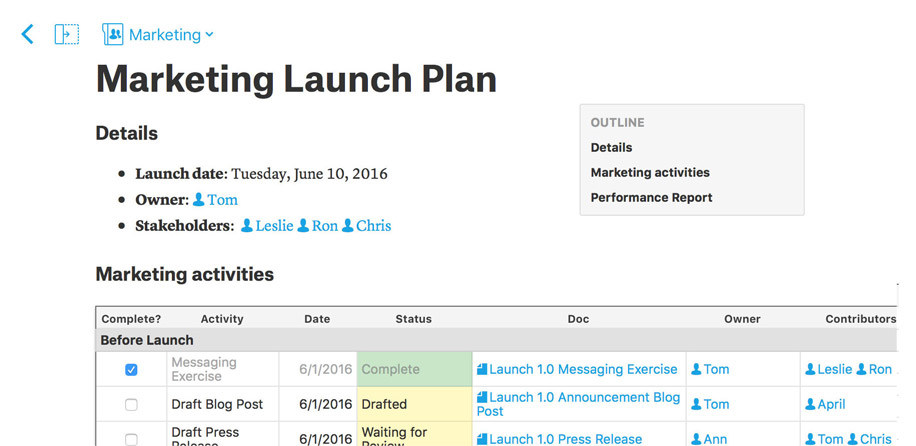 Plan and track projects in Quip