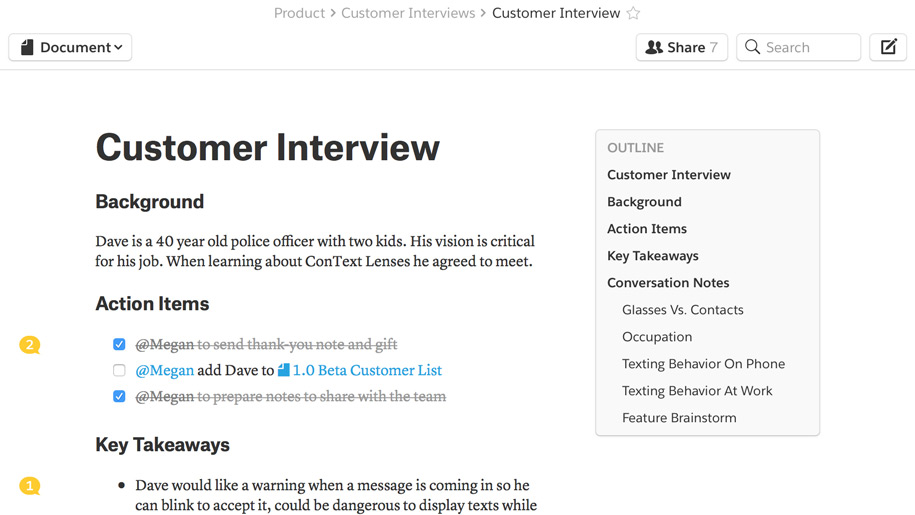 Record customer interviews in Quip