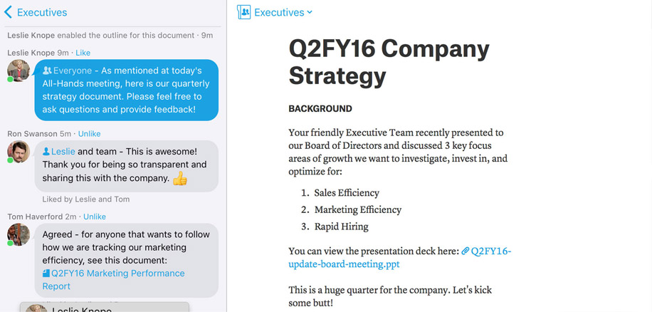 Company-wide communicating in Quip 