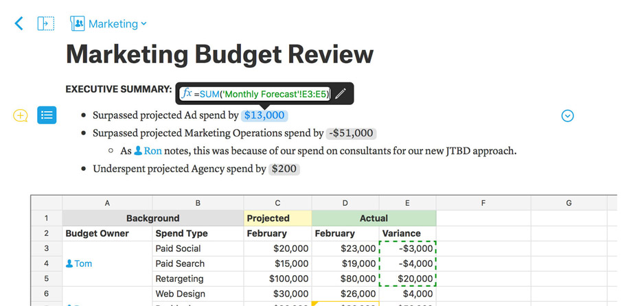 Manage budgets in Quip