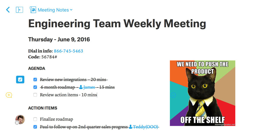 Share meeting notes in Quip