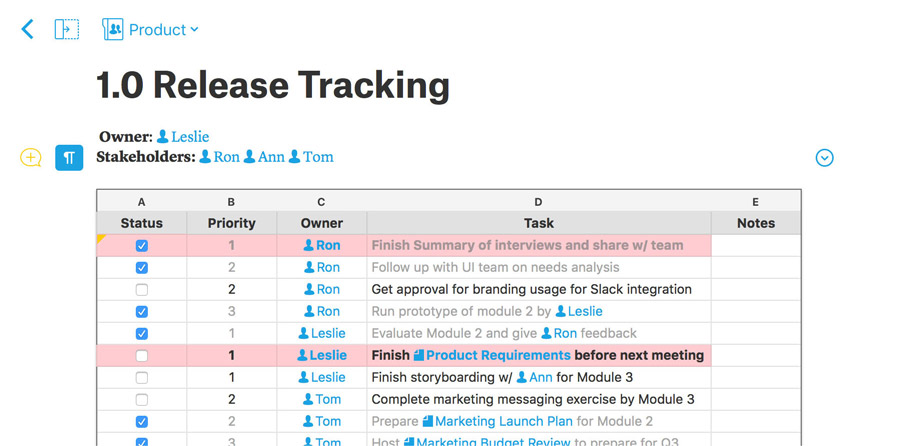 Track project deliverables in Quip