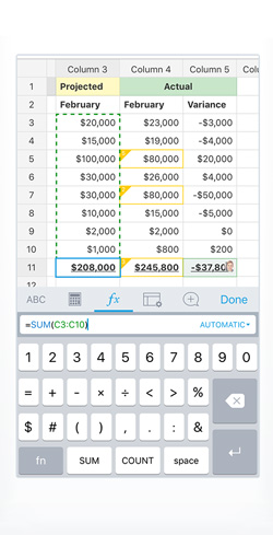 spreadsheets in Quip