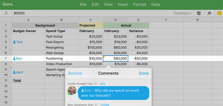 Manage budgets in Quip 