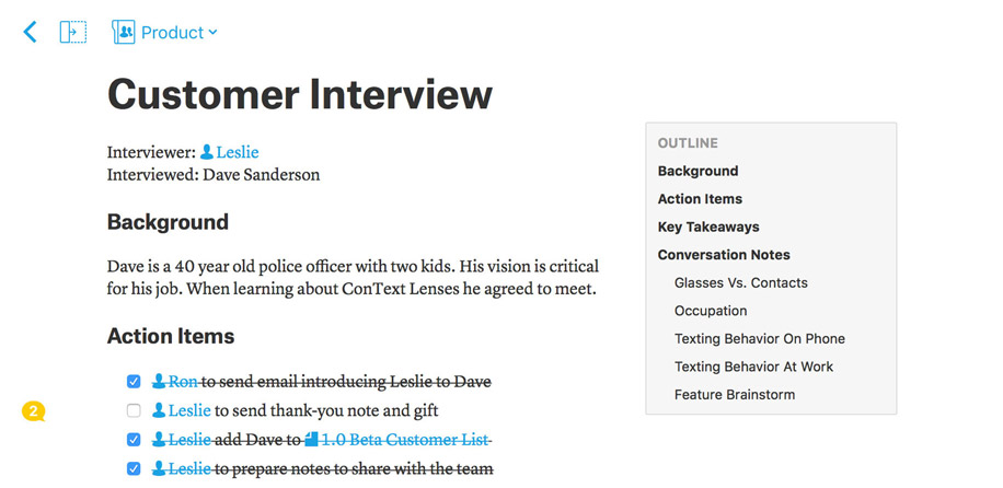 Record customer interviews in Quip