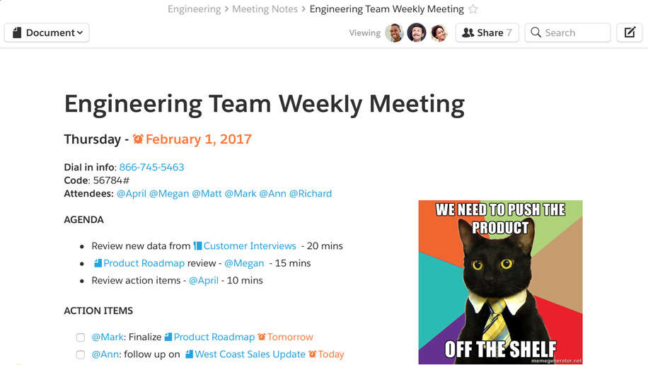 Share meeting notes in Quip