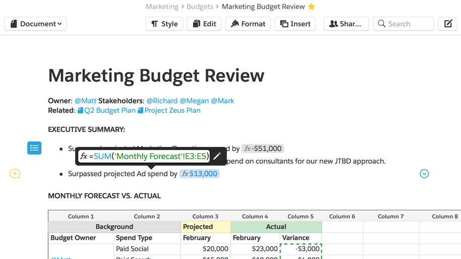 Manage budgets in Quip