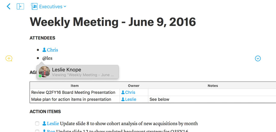 Share meeting notes in Quip 