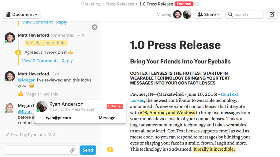 Collaborate with external vendors in Quip